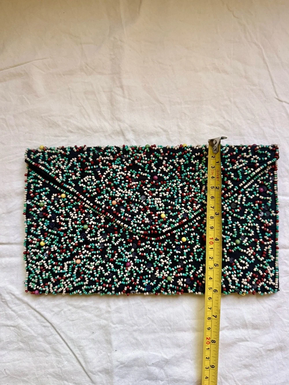 Zara Black Beaded Envelope Clutch with Multicolor Beads